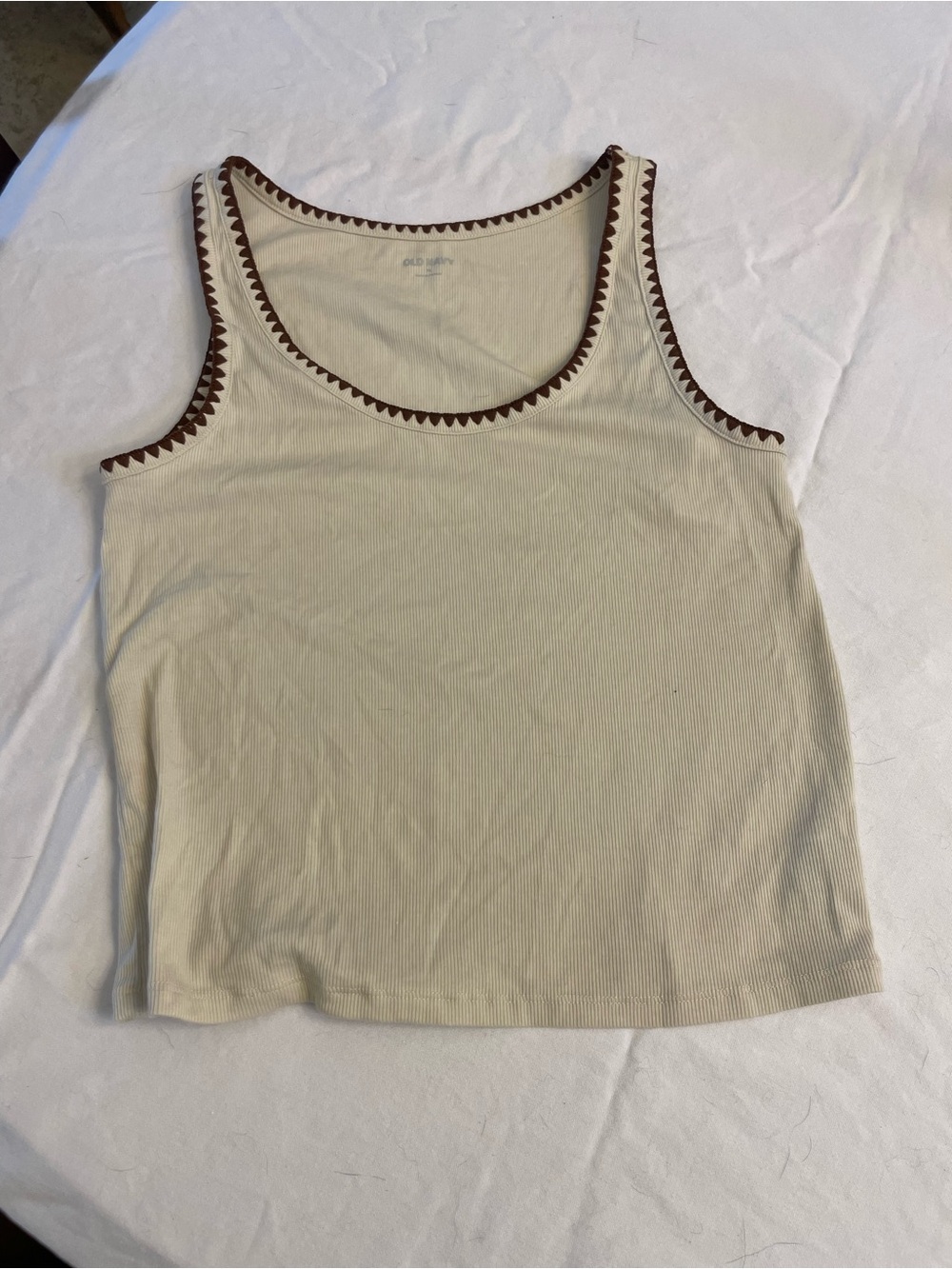 Old Navy Cream Ribbed Tank with Brown Trim Accent